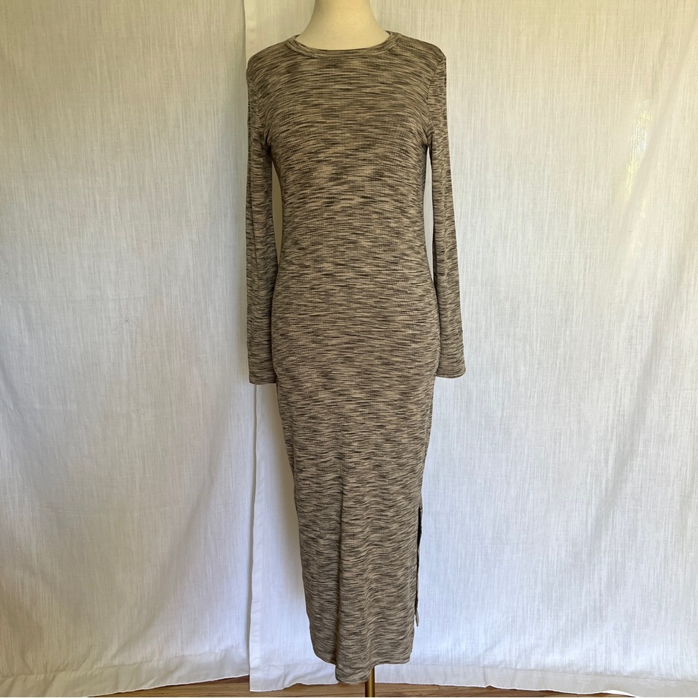 French Connection Long Sleeve brown beige bodycon‎ stretch Dress fall size large
